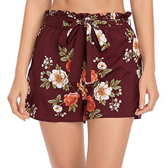 Miss Moly Floral belted shorts - Burgundy - XS - Picture 4 of 5